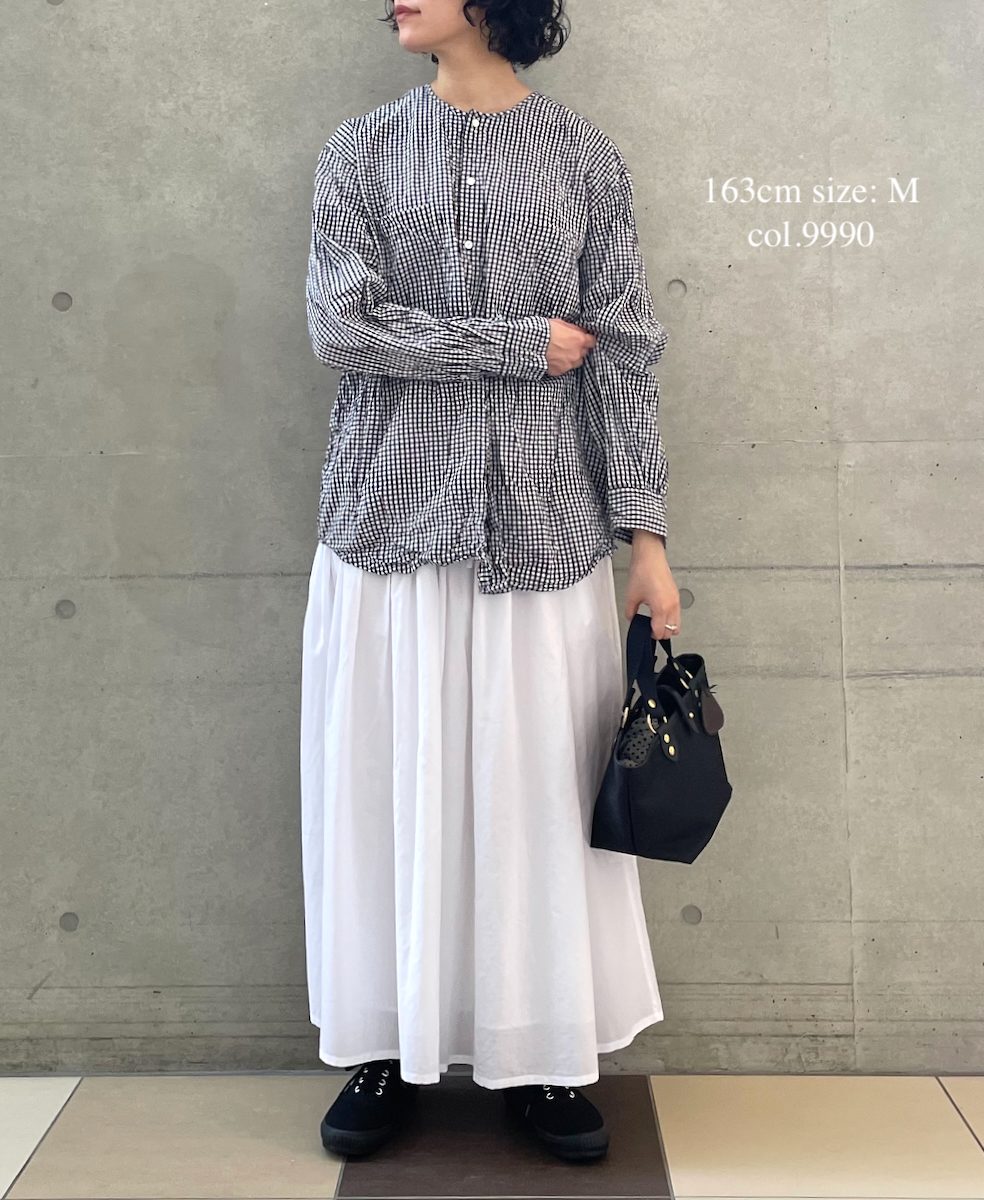 NVL2311GCW (シャツ) POPLIN CHECK CREW-NECK L/SL OVERSIZED SHIRT