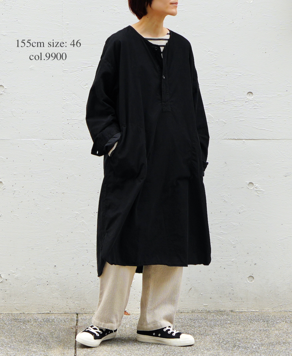 INHT2301CD (ロングシャツ) 26WALES CORDUROY OVERDYE HENLY NECK LONG SHIRT