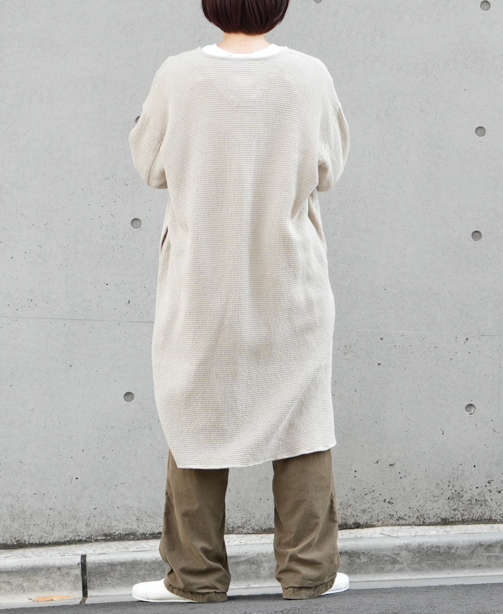 INHT2301WPD (ロングシャツ) WAFFLE PLAIN OVERDYE HENLY NECK LONG SHIRT