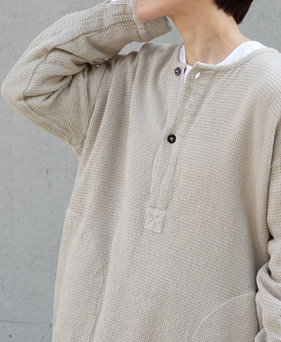 INHT2301WPD (ロングシャツ) WAFFLE PLAIN OVERDYE HENLY NECK LONG SHIRT