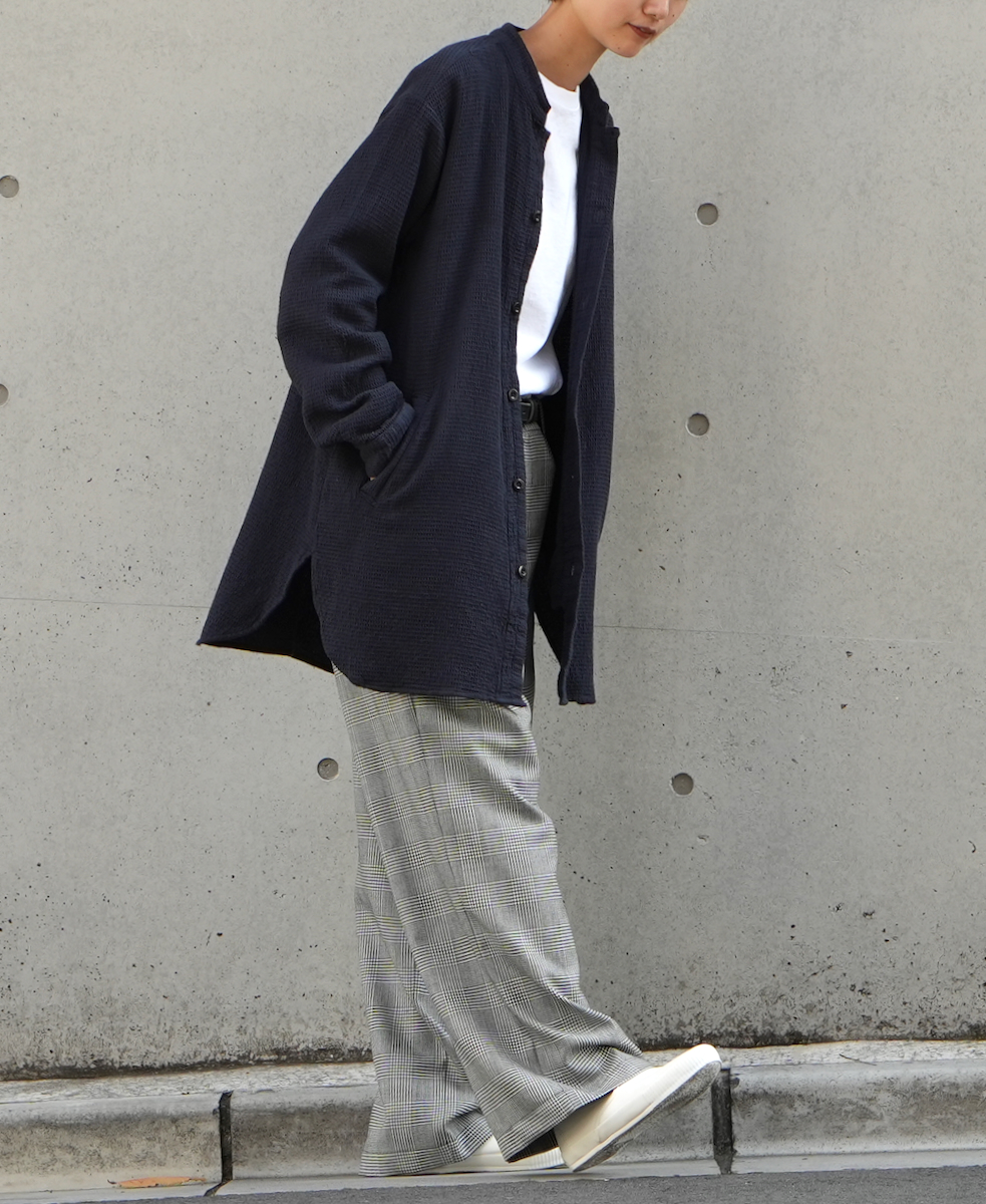 INHT2362WPD (シャツ) WAFFLE PLAIN OVERDYE STAND COLLAR SHIRTS