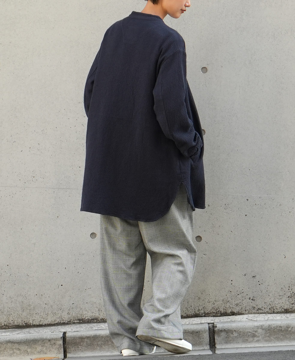 INHT2362WPD (シャツ) WAFFLE PLAIN OVERDYE STAND COLLAR SHIRTS