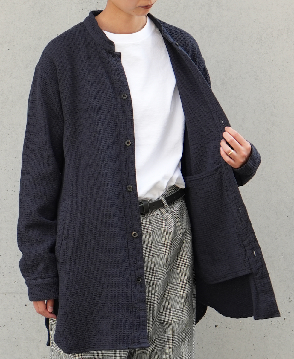 INHT2362WPD (シャツ) WAFFLE PLAIN OVERDYE STAND COLLAR SHIRTS