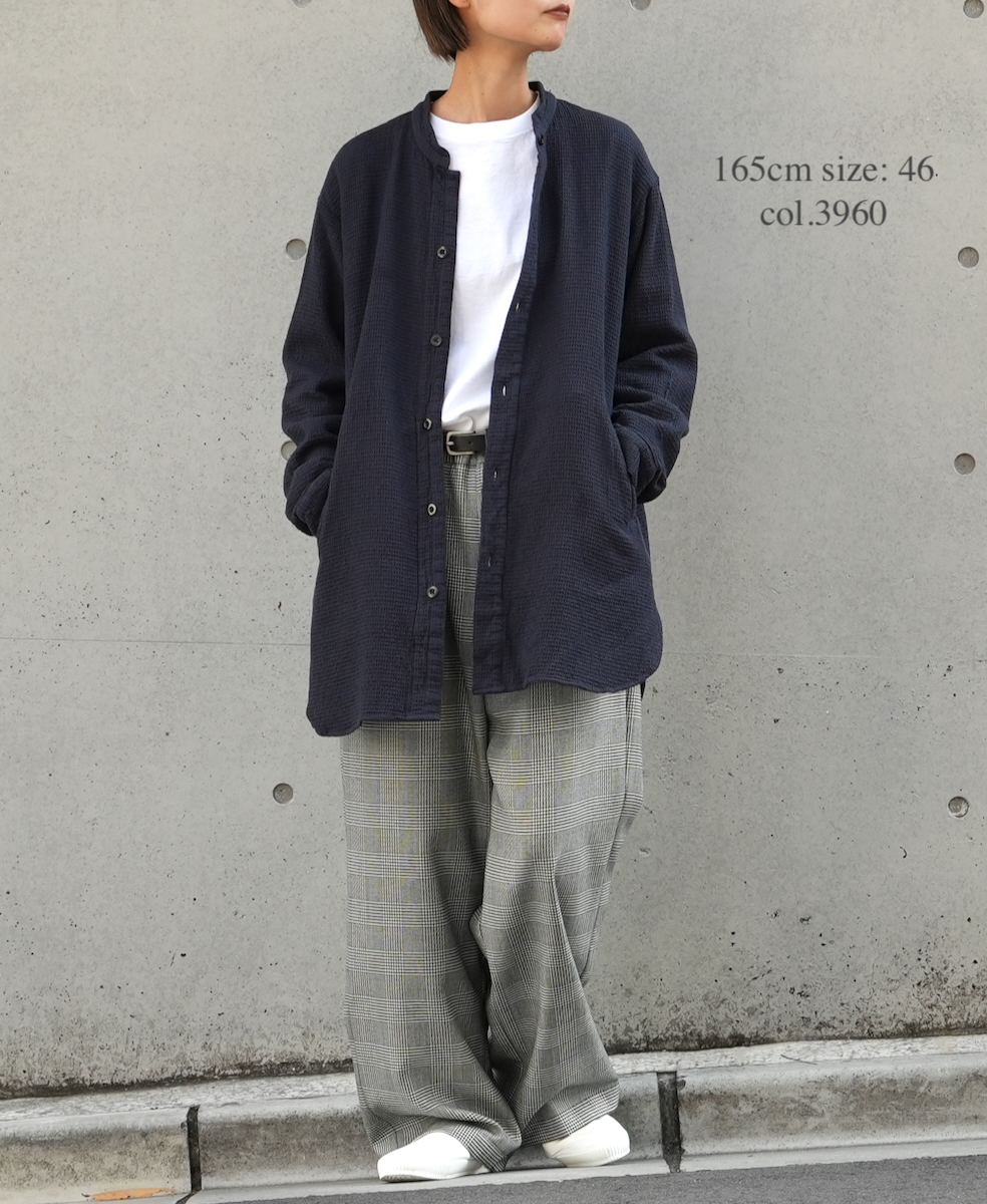 INHT2362WPD (シャツ) WAFFLE PLAIN OVERDYE STAND COLLAR SHIRTS