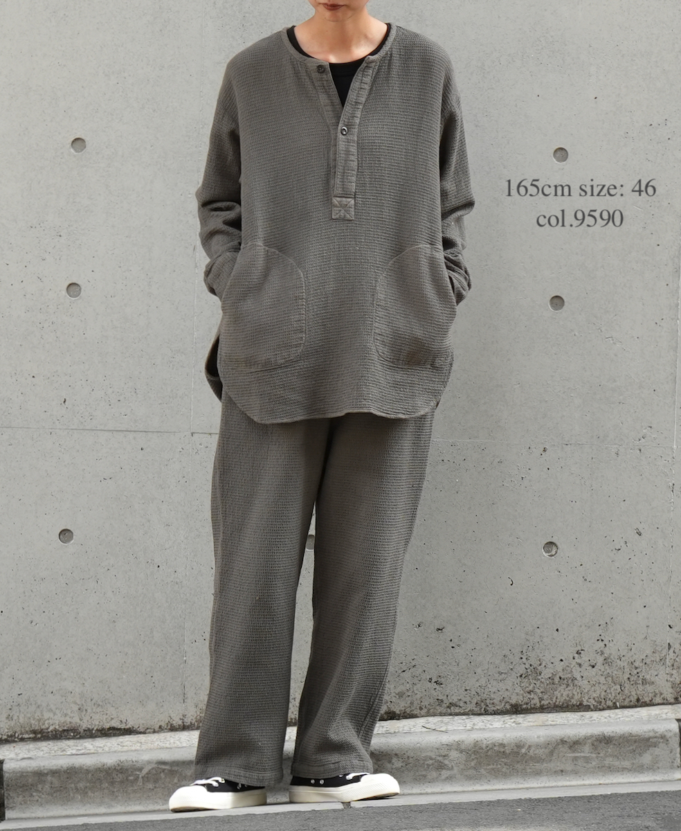 INHT2203WPD (シャツ) WAFFLE PLAIN OVERDYE HENLY NECK SHIRT