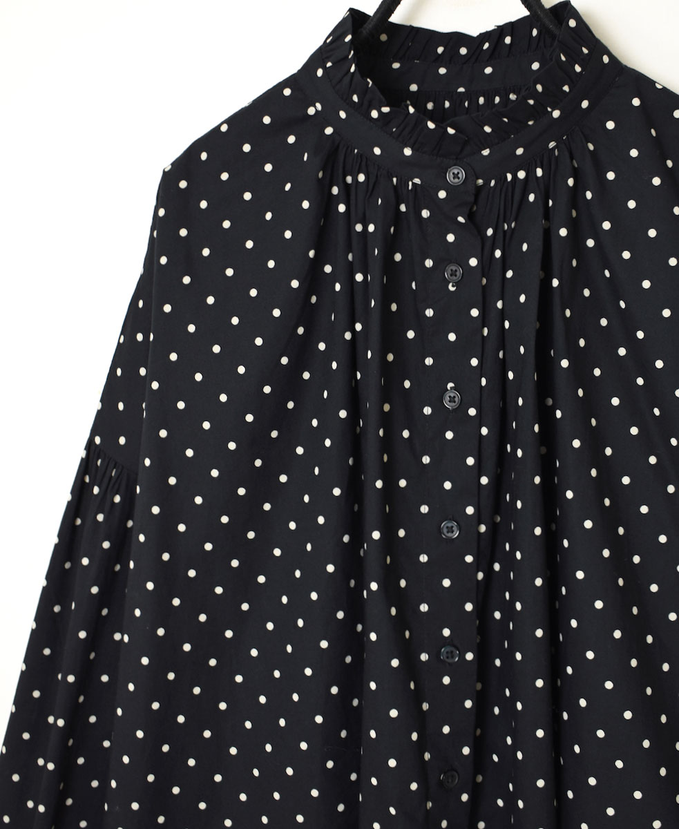 NSL22531 (シャツ) 40'S POPLIN DOT PRINT FRILL COLLAR SHIRT