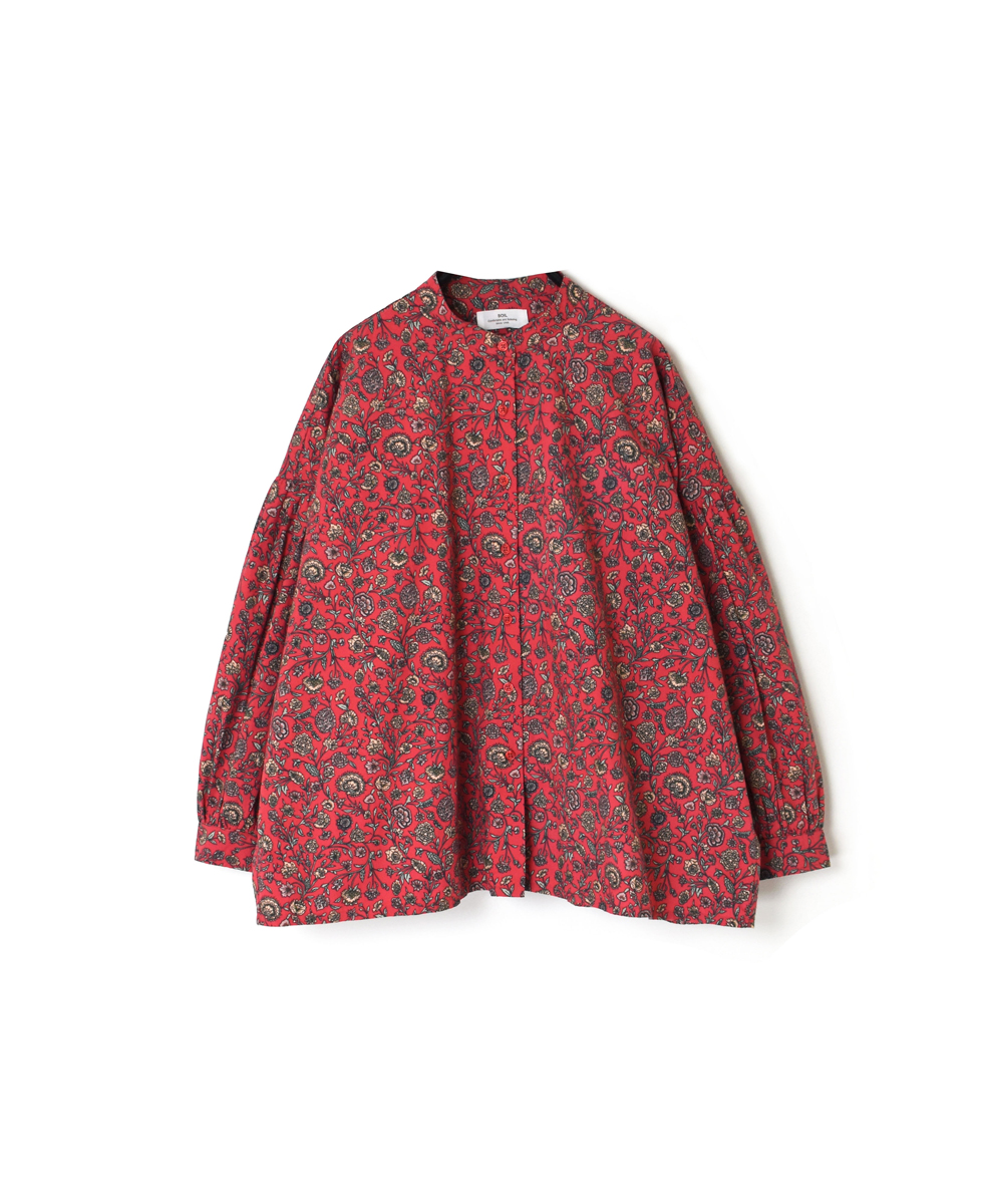 NSL22541 (シャツ) 40'S POPLIN FLOWER PRINT BAND COLLAR GATHERED ...