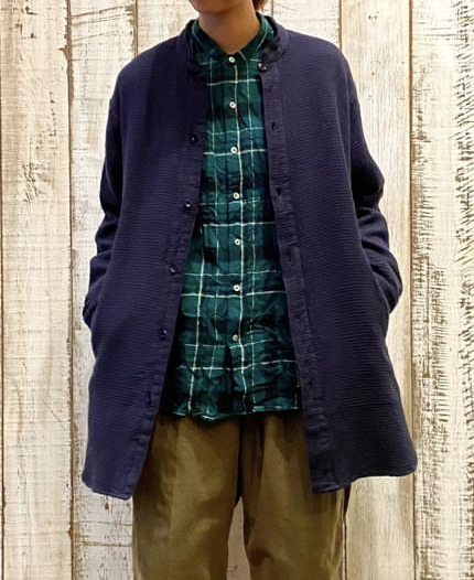 INHT2362WPD (シャツ) WAFFLE PLAIN OVERDYE STAND COLLAR SHIRTS