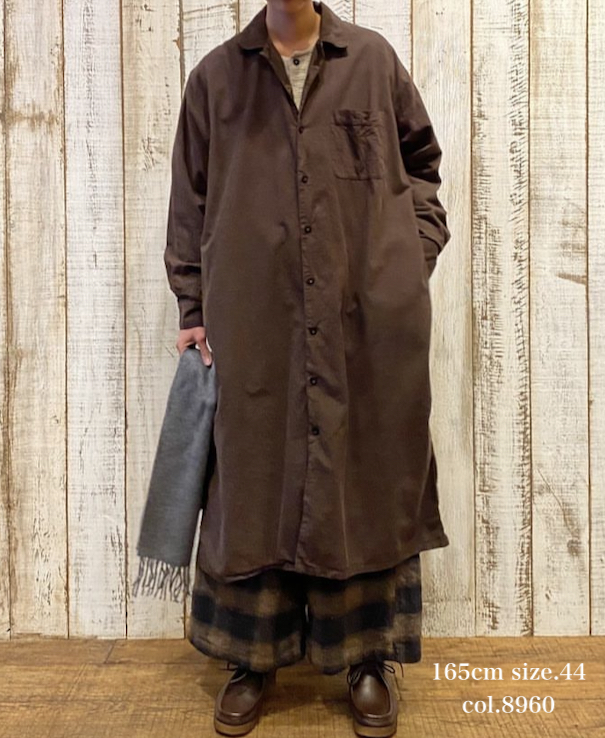 INHT2202CD (ロングシャツ) 26 WALES CORDUROY OVERDYE ONE-UP COLLAR LONG SHIRT