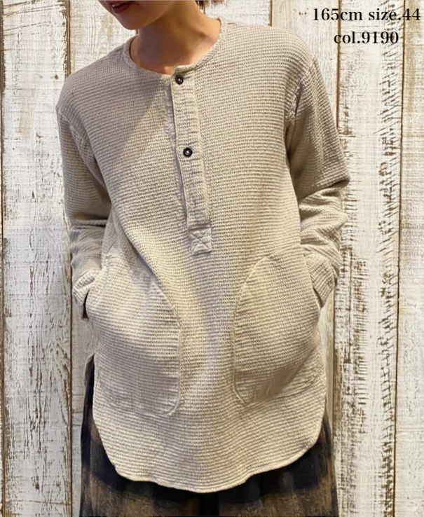 INHT2203WPD (シャツ) WAFFLE PLAIN OVERDYE HENLY NECK SHIRT