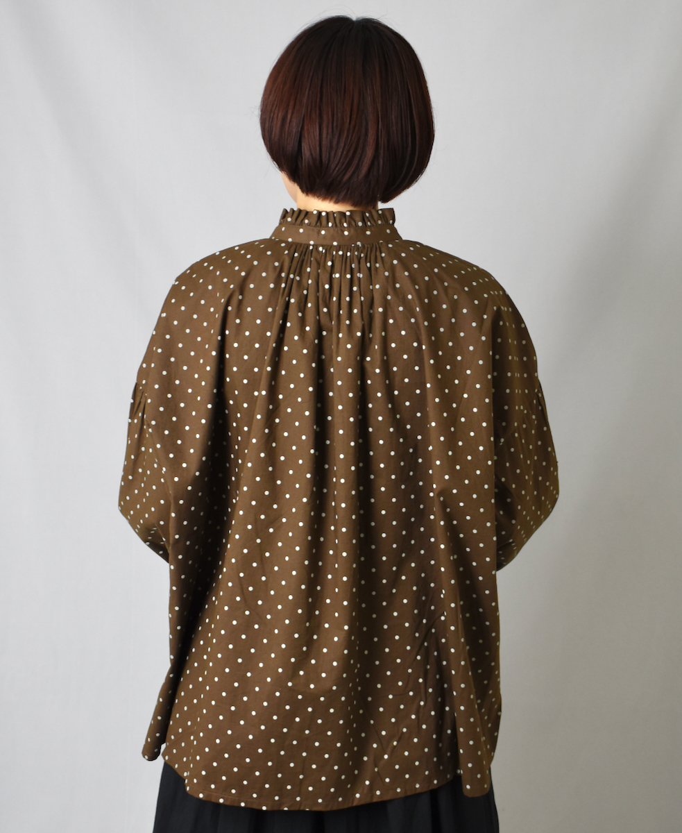 NSL22531 (シャツ) 40'S POPLIN DOT PRINT FRILL COLLAR SHIRT