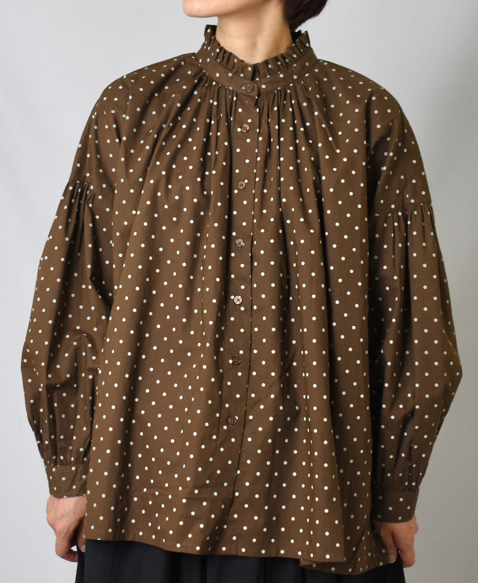 NSL22531 (シャツ) 40'S POPLIN DOT PRINT FRILL COLLAR SHIRT
