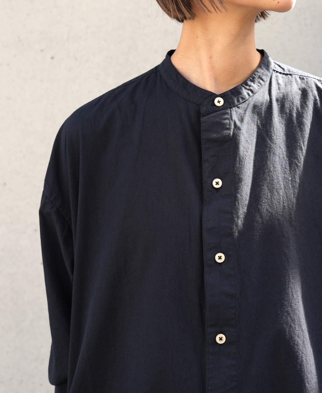 INAM1902PD (ロングシャツ) 40'S POPLIN  OVER DYED BANDED COLLAR LONG SHIRT