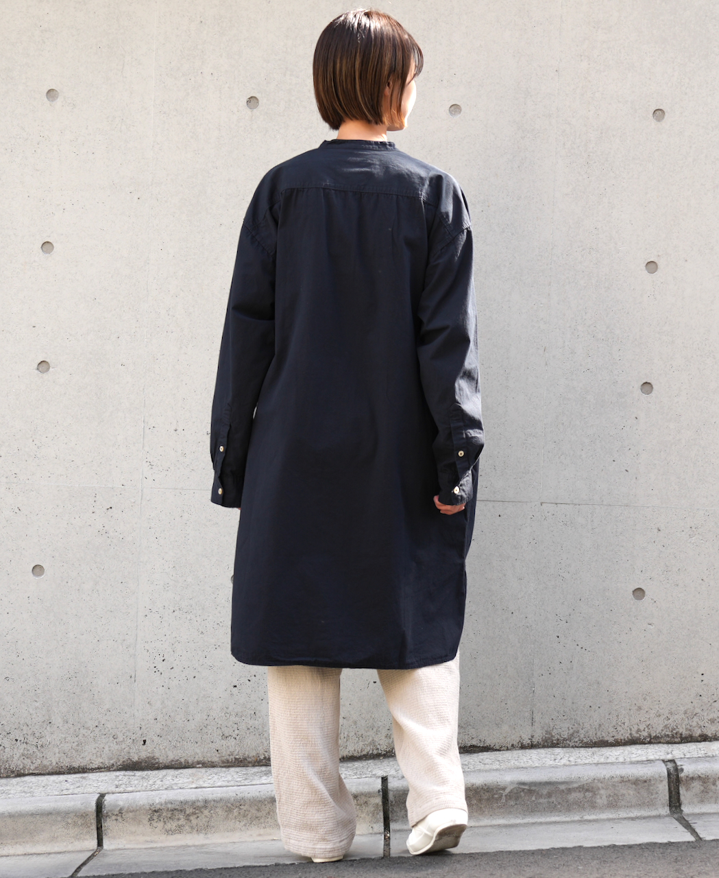 INAM1902PD (ロングシャツ) 40'S POPLIN  OVER DYED BANDED COLLAR LONG SHIRT