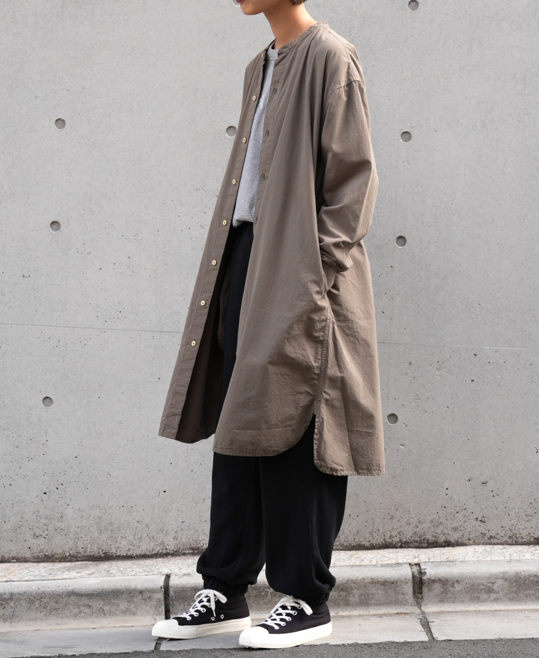 INAM1902PD (ロングシャツ) 40'S POPLIN  OVER DYED BANDED COLLAR LONG SHIRT