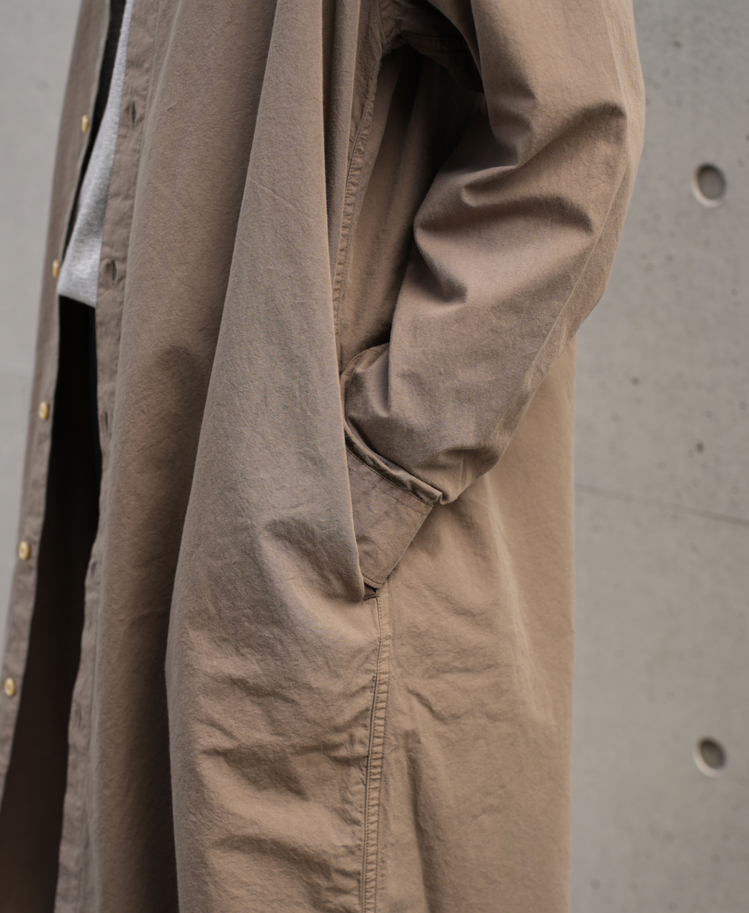INAM1902PD (ロングシャツ) 40'S POPLIN  OVER DYED BANDED COLLAR LONG SHIRT