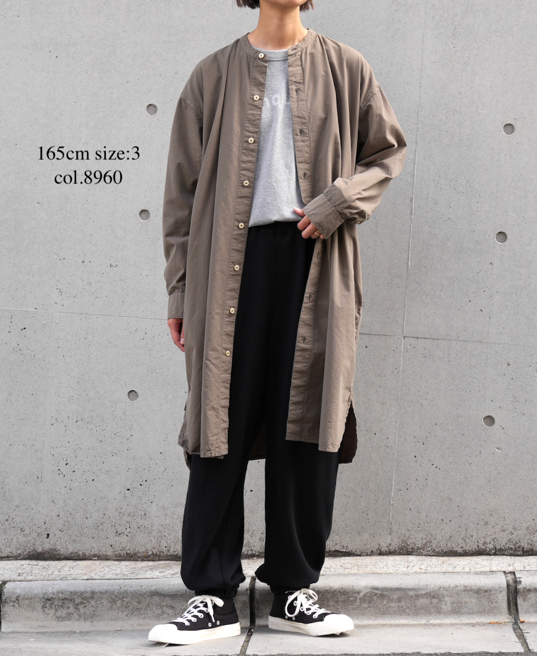 INAM1902PD (ロングシャツ) 40'S POPLIN  OVER DYED BANDED COLLAR LONG SHIRT