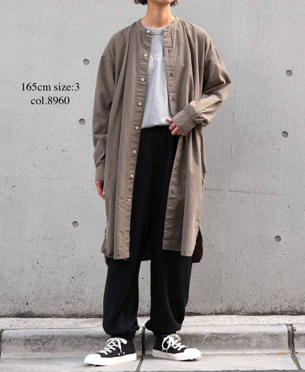 【ARMEN/アーメン】BANDED COLLAR LONG SHIRT