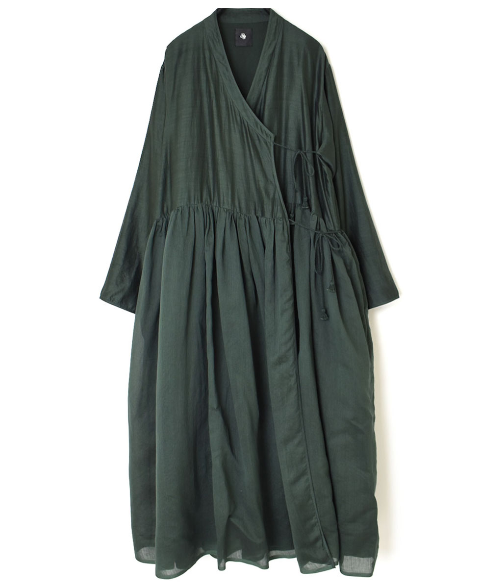 NMDS22563 (ワンピース) HANDWOVEN COTTON SILK GATHERED CACHE COEUR DRESS