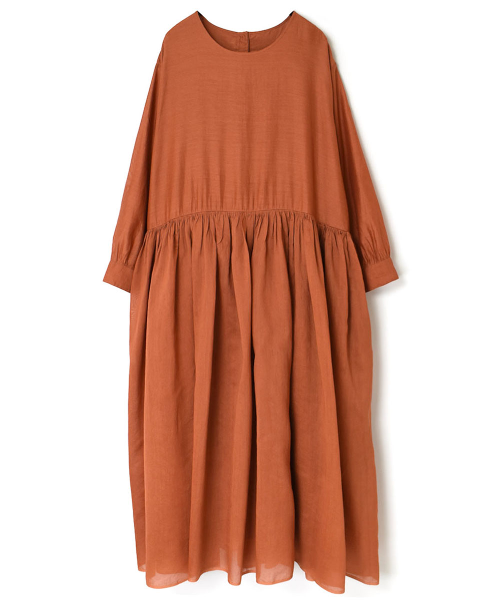NMDS22562 (ワンピース) HANDWOVEN COTTON SILK RAJASTHAN TUCK GATHERED DRESS