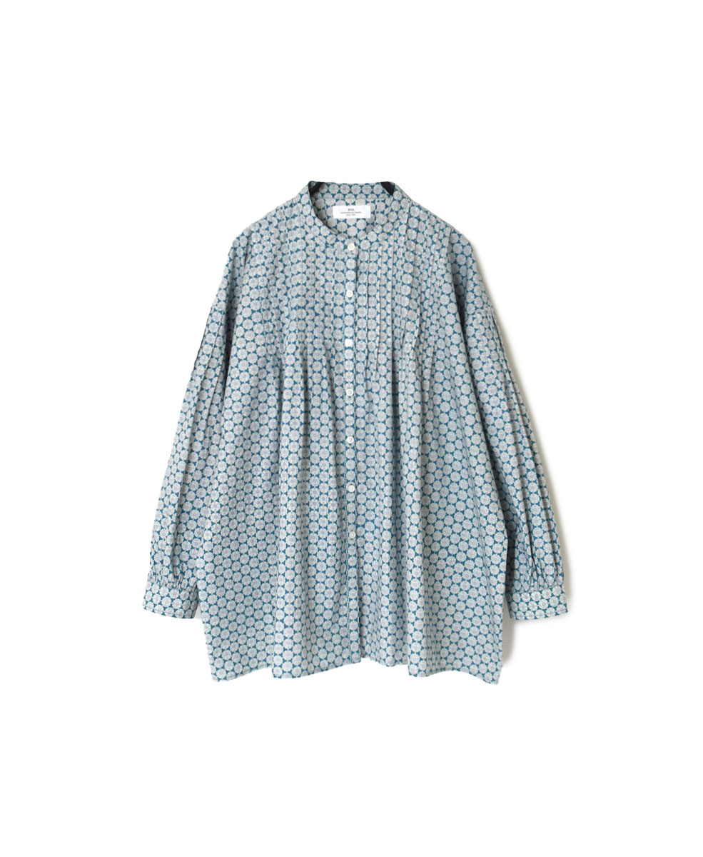 INSL23721 (シャツ) 60’S POPLIN FLOWER PRINT BANDED COLLAR PINTUCK SHIRT