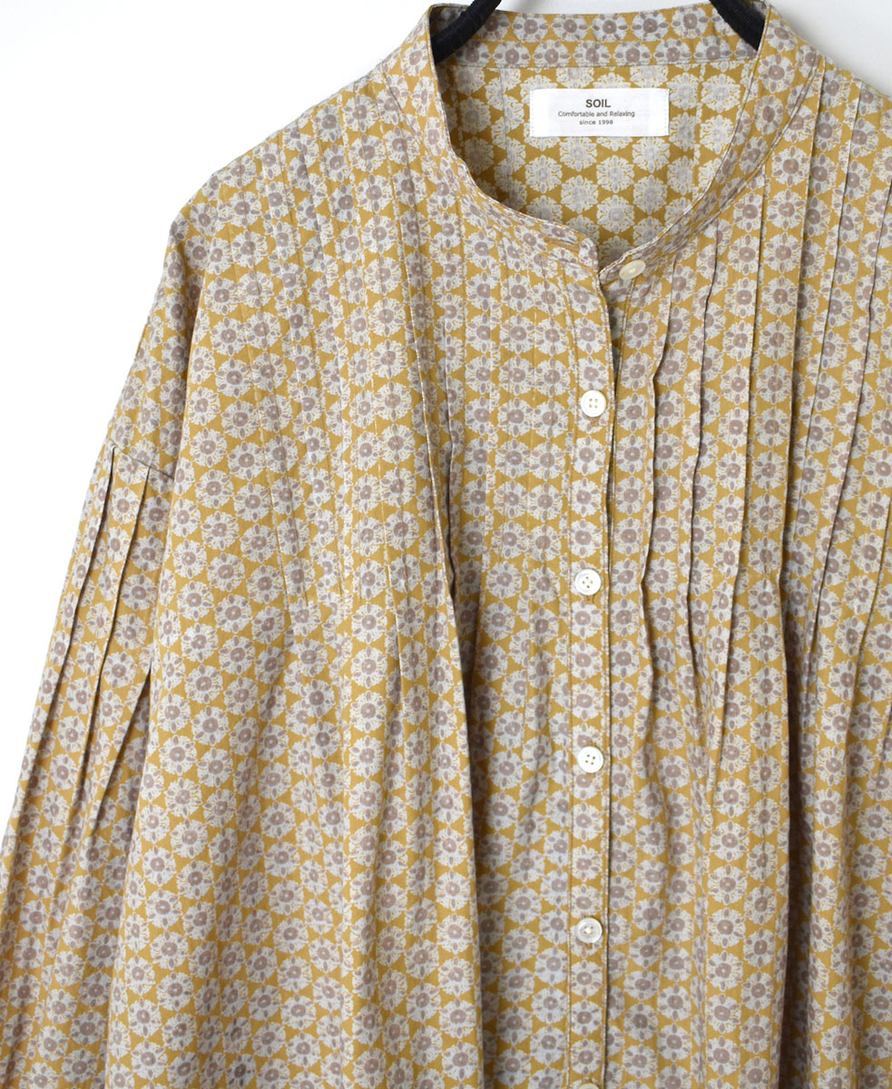 INSL23721 (シャツ) 60'S POPLIN FLOWER PRINT BANDED COLLAR PINTUCK SHIRT
