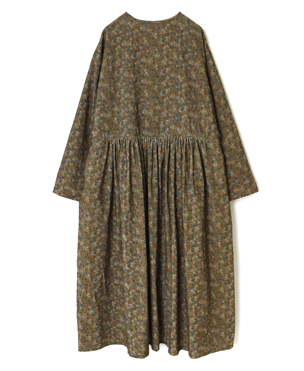 NSL23541 (ワンピース) CORDUROY SMALL FLOWER PRINT CREW-NECK GATHERED DRESS