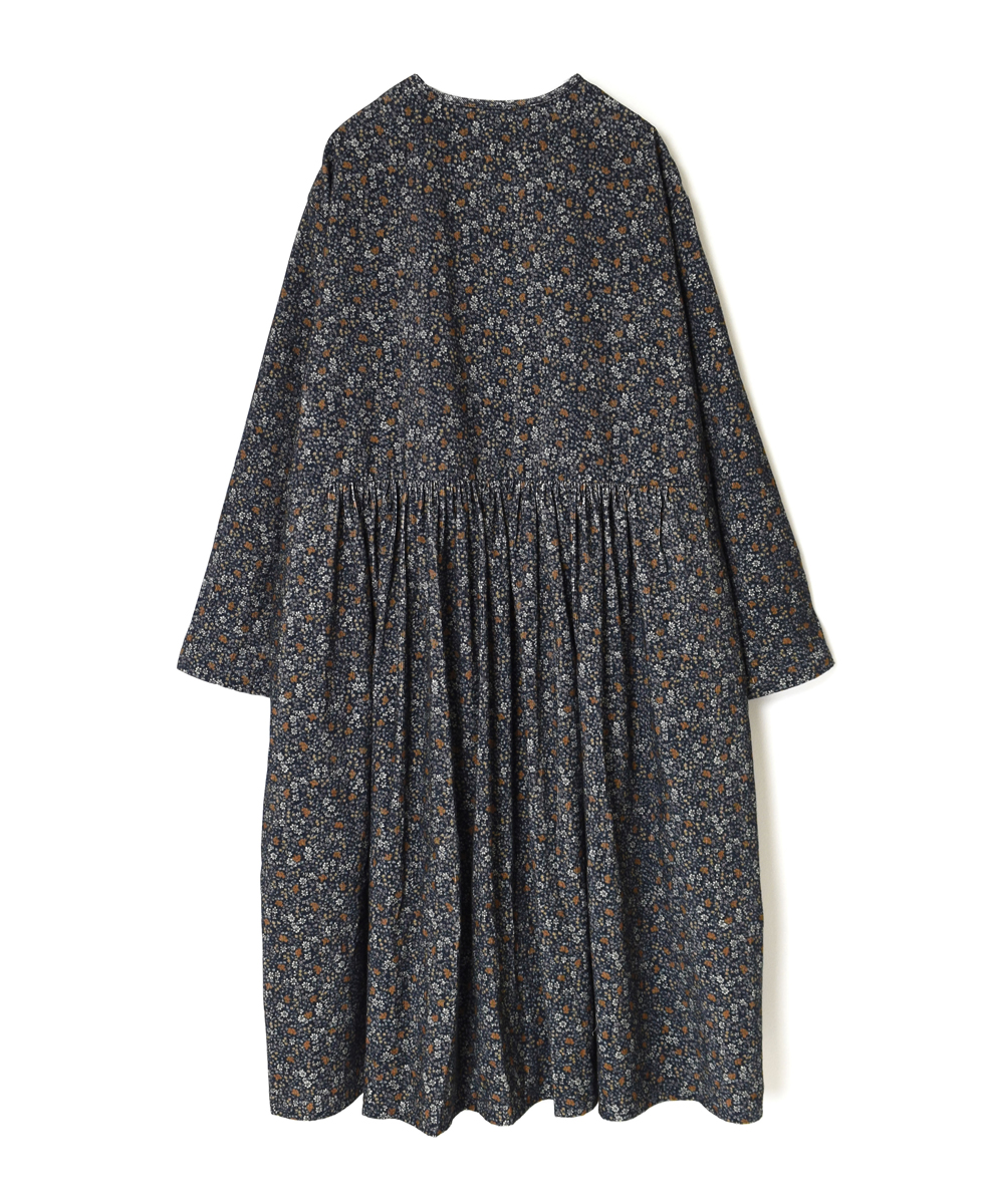 NSL23541 (ワンピース) CORDUROY SMALL FLOWER PRINT CREW-NECK GATHERED DRESS