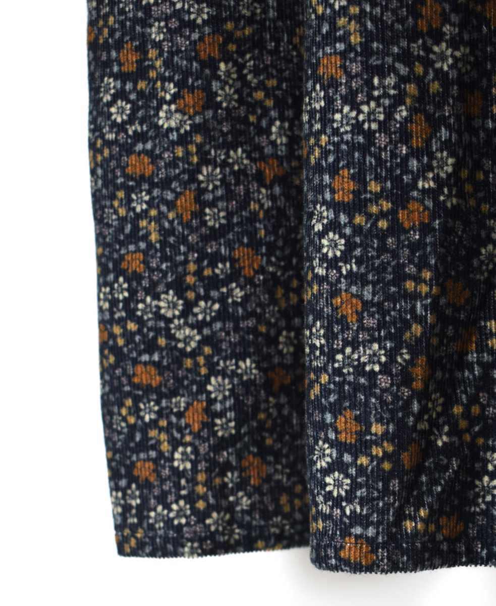 NSL23541 (ワンピース) CORDUROY SMALL FLOWER PRINT CREW-NECK GATHERED DRESS