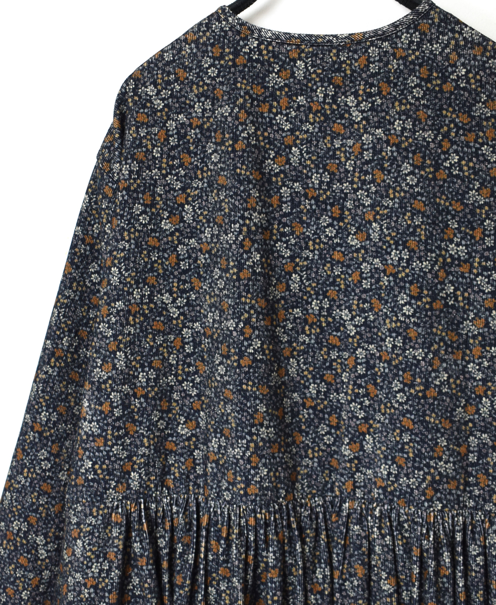 NSL23541 (ワンピース) CORDUROY SMALL FLOWER PRINT CREW-NECK GATHERED DRESS