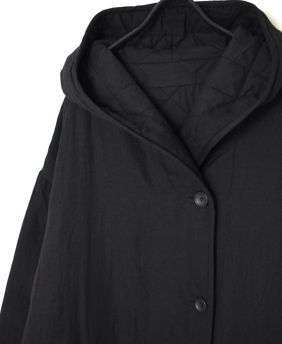 NSL23512 (コート) WOOL LINEN PLAIN WITH QUILTED LINING HOODED REVERSIBLE LONG COAT WITH BELT