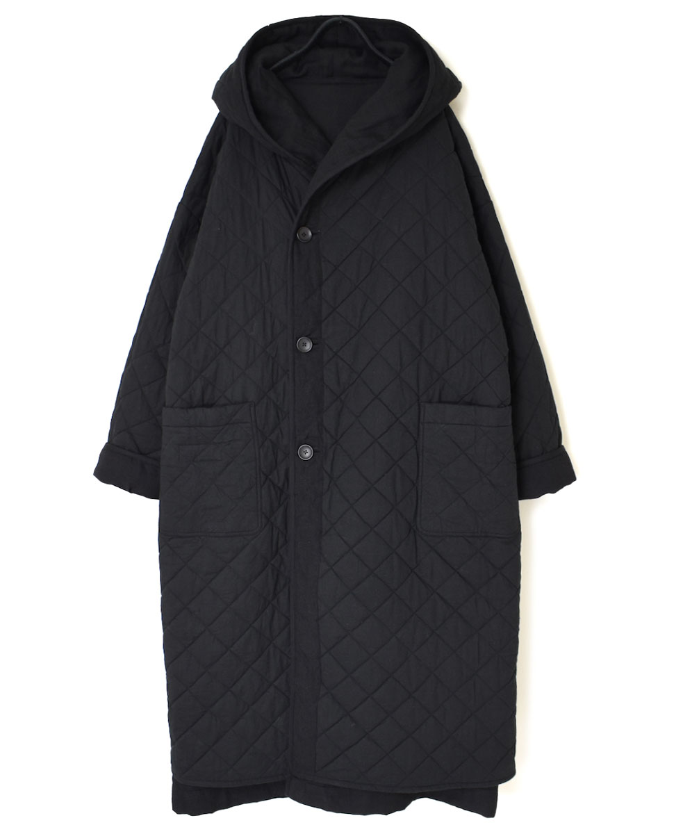 NSL23512 (コート) WOOL LINEN PLAIN WITH QUILTED LINING HOODED REVERSIBLE LONG COAT WITH BELT