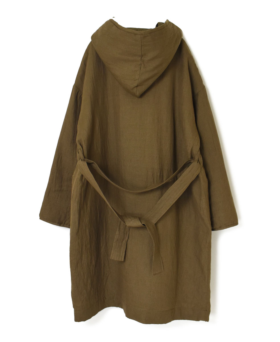 NSL23512 (コート) WOOL LINEN PLAIN WITH QUILTED LINING HOODED REVERSIBLE LONG COAT WITH BELT