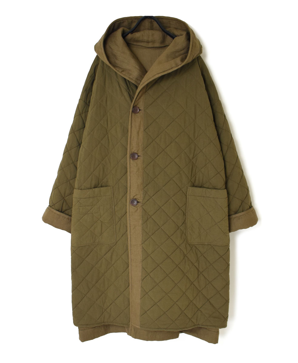 NSL23512 (コート) WOOL LINEN PLAIN WITH QUILTED LINING HOODED REVERSIBLE LONG COAT WITH BELT