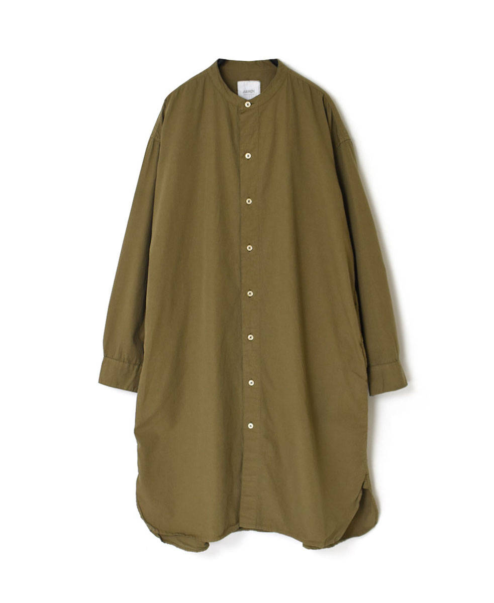 INAM1902PD (ロングシャツ) 40'S POPLIN  OVER DYED BANDED COLLAR LONG SHIRT