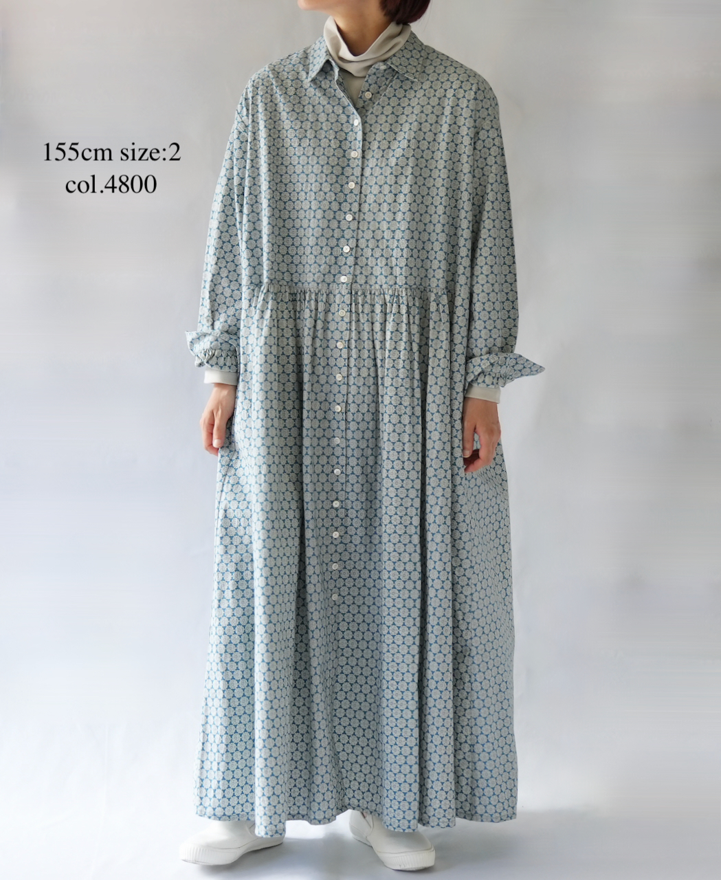 INSL23724 (ワンピース) 60'S POPLIN FLOWER PRINT REGULAR COLLAR DRESS