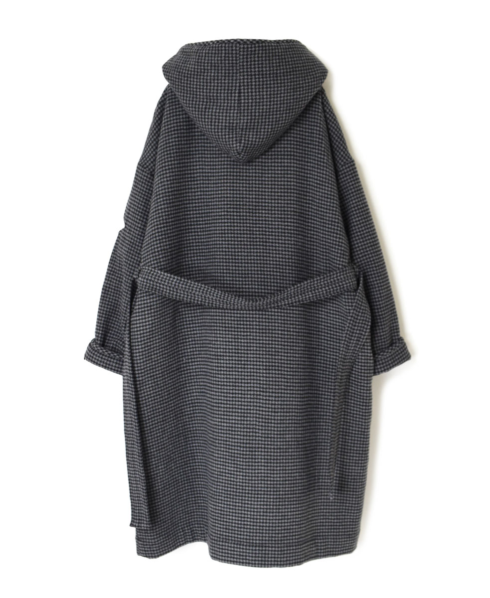 NSL23562 (コート) WOOL HOUNDS TOOTH CHECK WITH QUILTED LINING HOODED REVERSIBLE LONG COAT WITH BELT