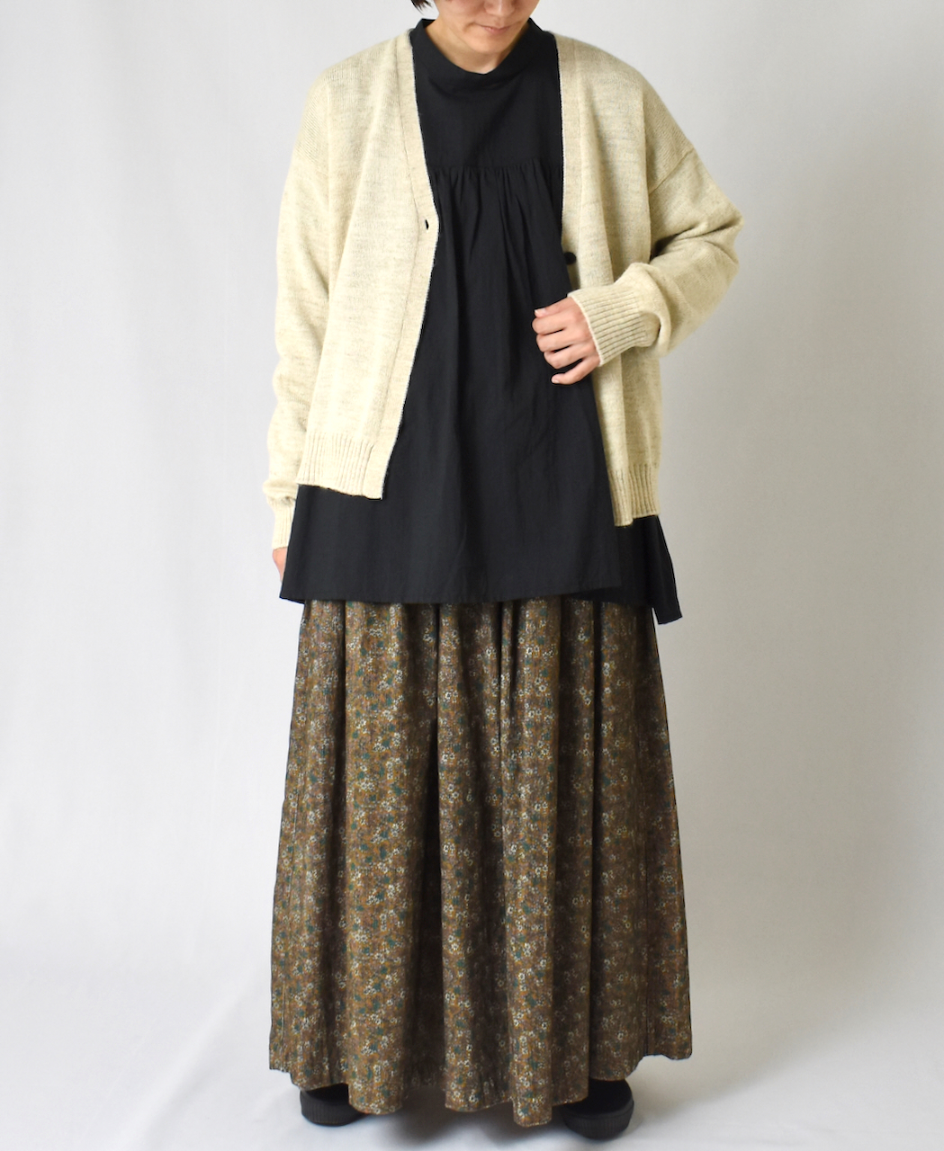 NSL22553 (スカート) CORDUROY SMALL FLOWER PRINT GATHERED SKIRT