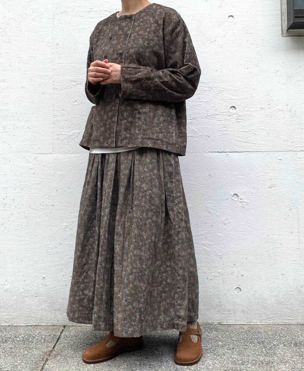 NSL22553 (スカート) CORDUROY SMALL FLOWER PRINT GATHERED SKIRT