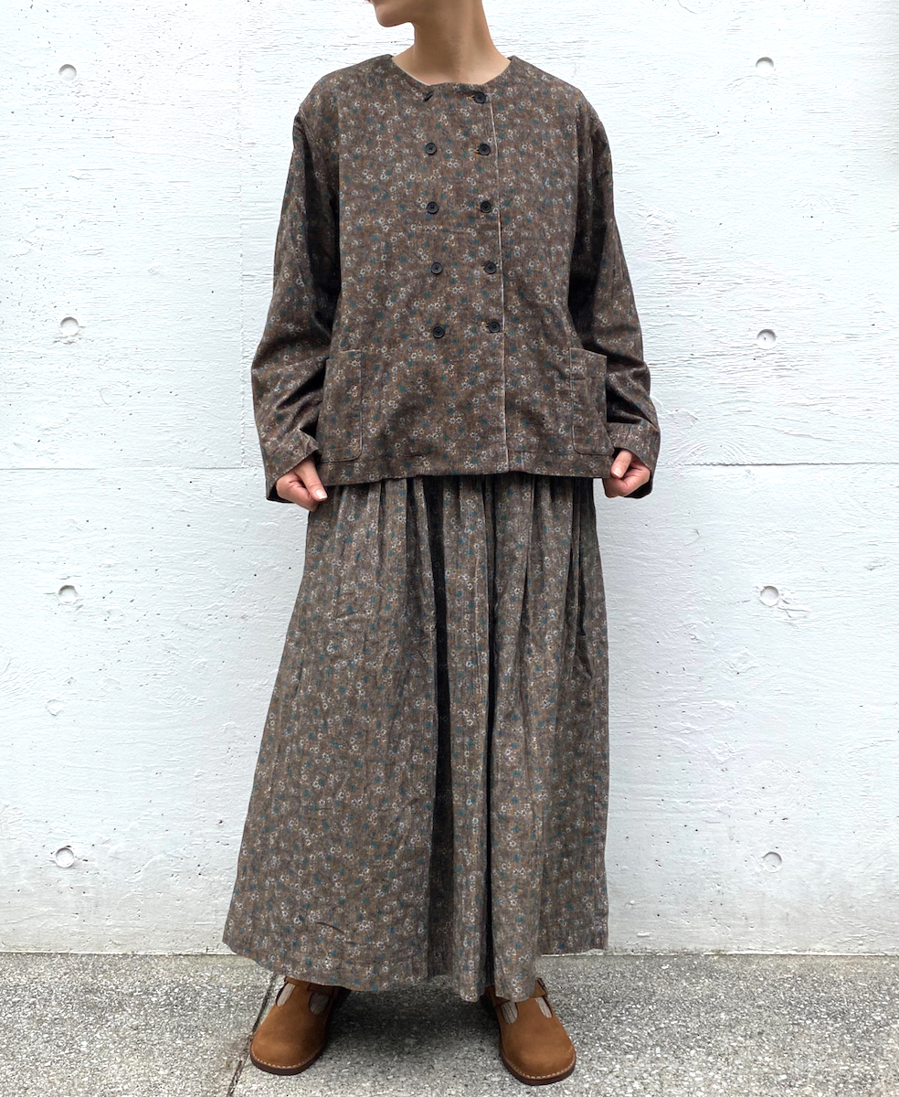 NSL22553 (スカート) CORDUROY SMALL FLOWER PRINT GATHERED SKIRT