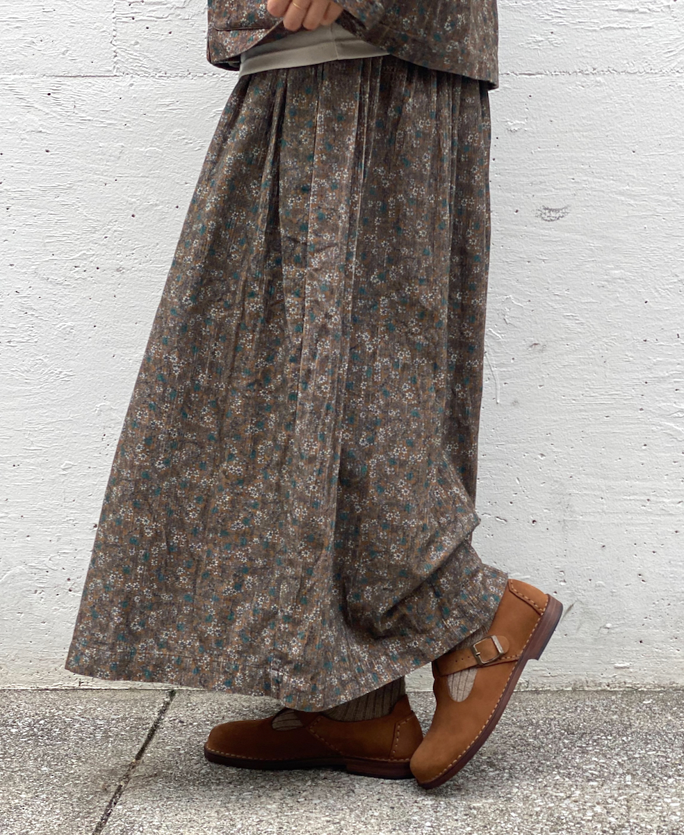 NSL22553 (スカート) CORDUROY SMALL FLOWER PRINT GATHERED SKIRT