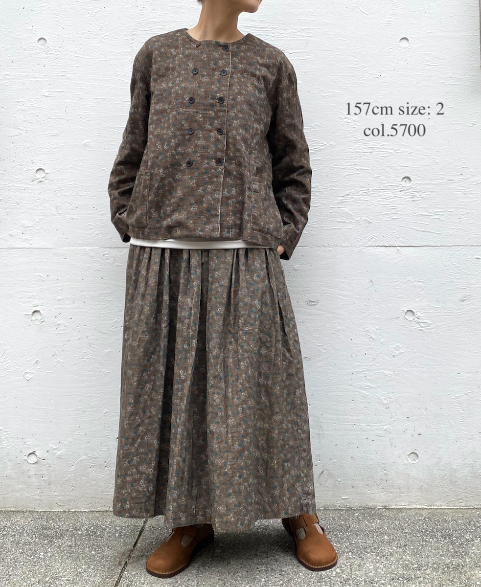 NSL22553 (スカート) CORDUROY SMALL FLOWER PRINT GATHERED SKIRT