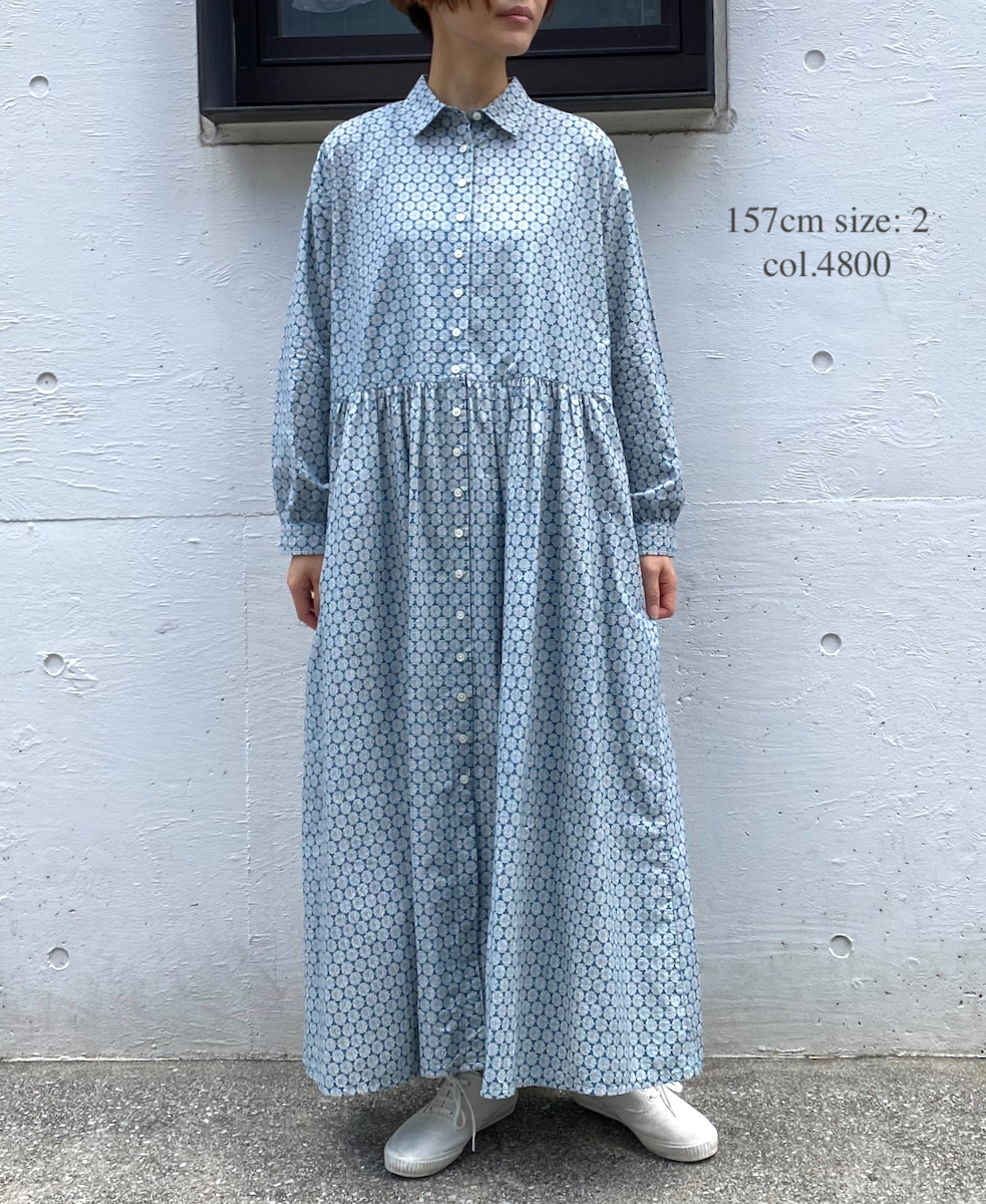 INSL23724 (ワンピース) 60'S POPLIN FLOWER PRINT REGULAR COLLAR DRESS