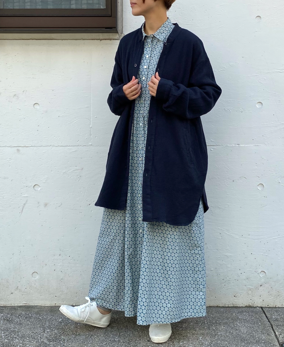INHT2362WPD (シャツ) WAFFLE PLAIN OVERDYE STAND COLLAR SHIRTS