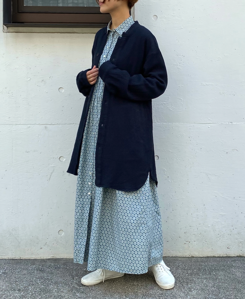 INHT2362WPD (シャツ) WAFFLE PLAIN OVERDYE STAND COLLAR SHIRTS