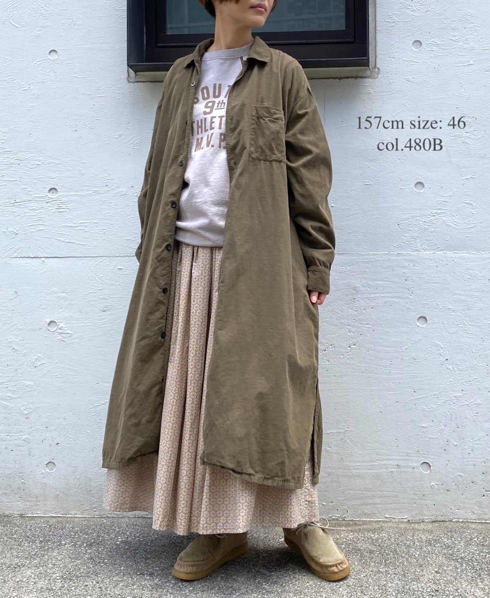INHT2202CD (ロングシャツ) 26 WALES CORDUROY OVERDYE ONE-UP COLLAR LONG SHIRT