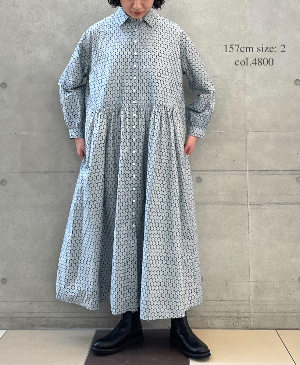 INSL23724 (ワンピース) 60'S POPLIN FLOWER PRINT REGULAR COLLAR DRESS