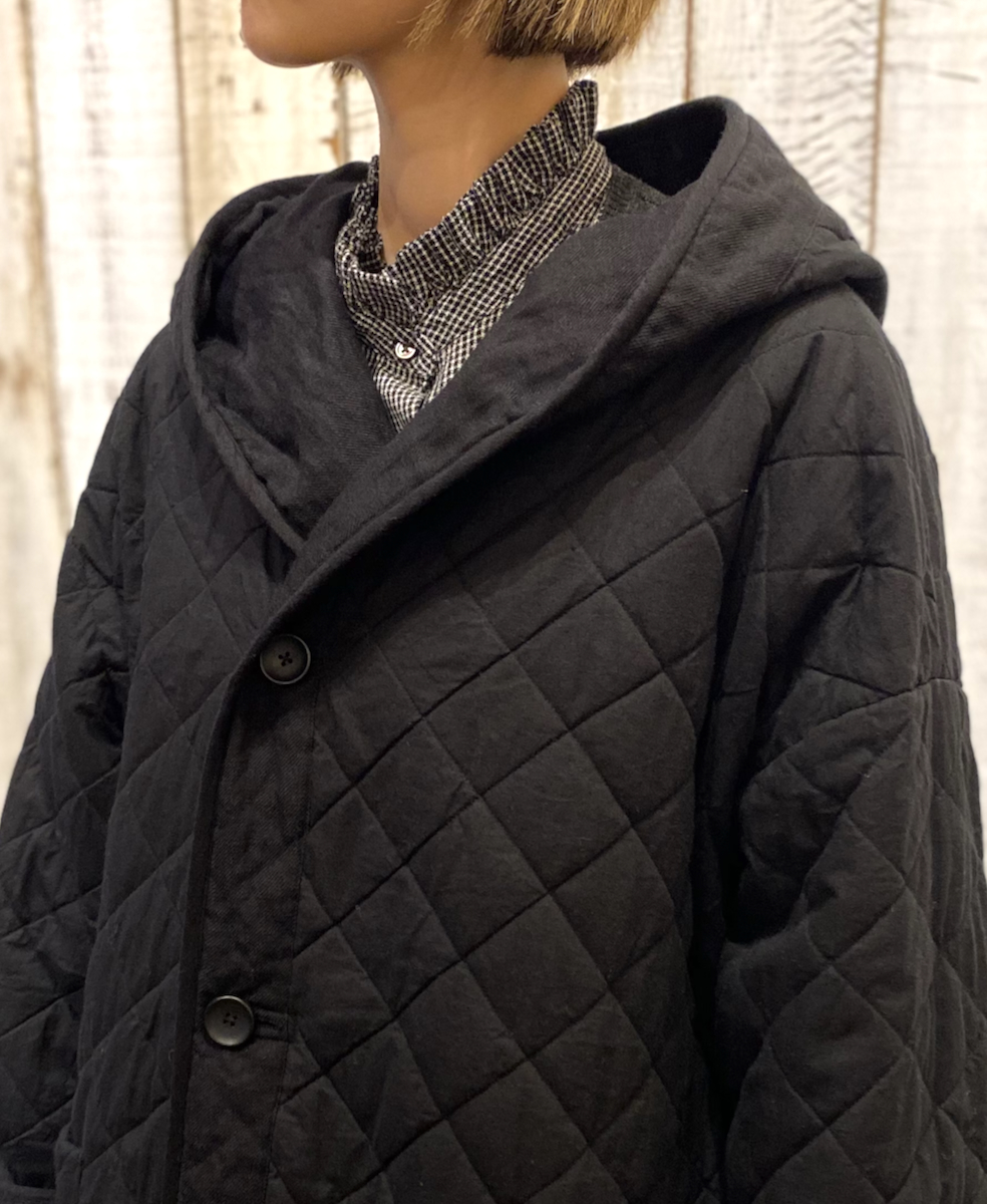 NSL23512 (コート) WOOL LINEN PLAIN WITH QUILTED LINING HOODED REVERSIBLE LONG COAT WITH BELT