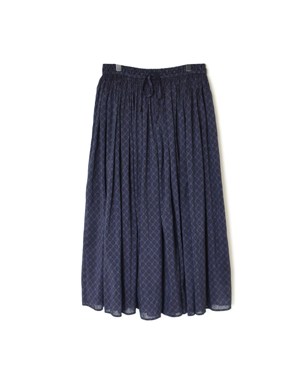 NMDS22564P (スカート) HANDWOVEN COTTON SILK REPETITIONAL FLOWER PRINT RAJASTHAN TUCK GATHERED SKIRT WITH LINING