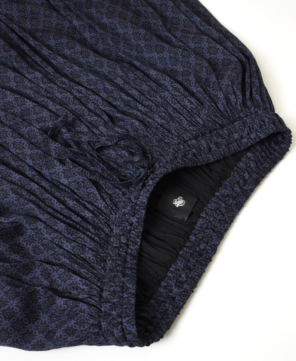 NMDS22564P (スカート) HANDWOVEN COTTON SILK REPETITIONAL FLOWER PRINT RAJASTHAN TUCK GATHERED SKIRT WITH LINING